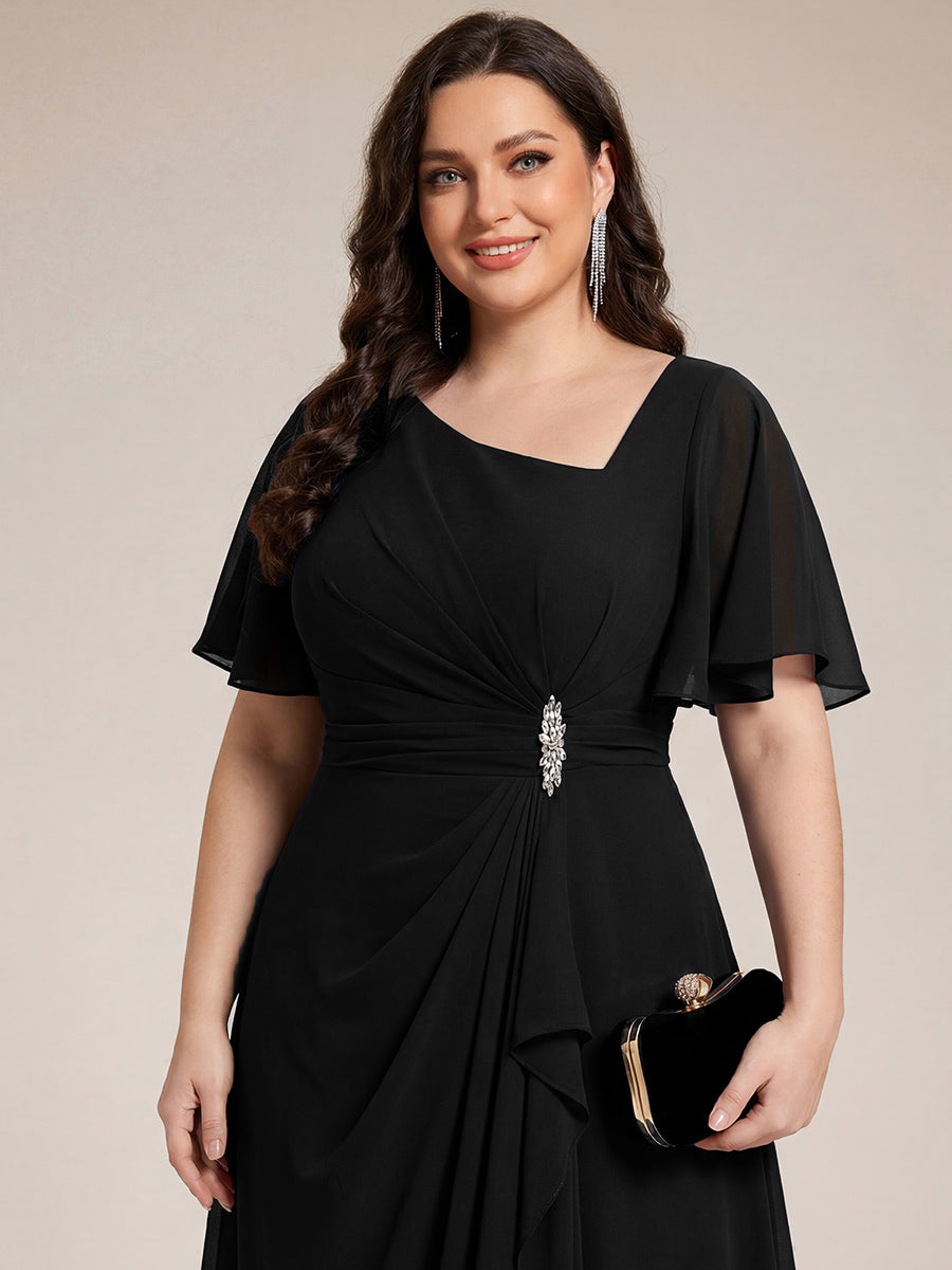 pretty LILOU| Plus Size Pleated Chiffon Ruffle Sleeve Wedding Guest Dress