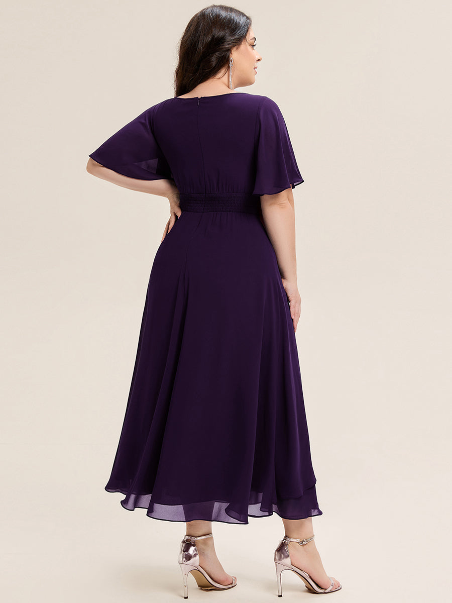 pretty LILOU| Plus Size Pleated Chiffon Ruffle Sleeve Wedding Guest Dress