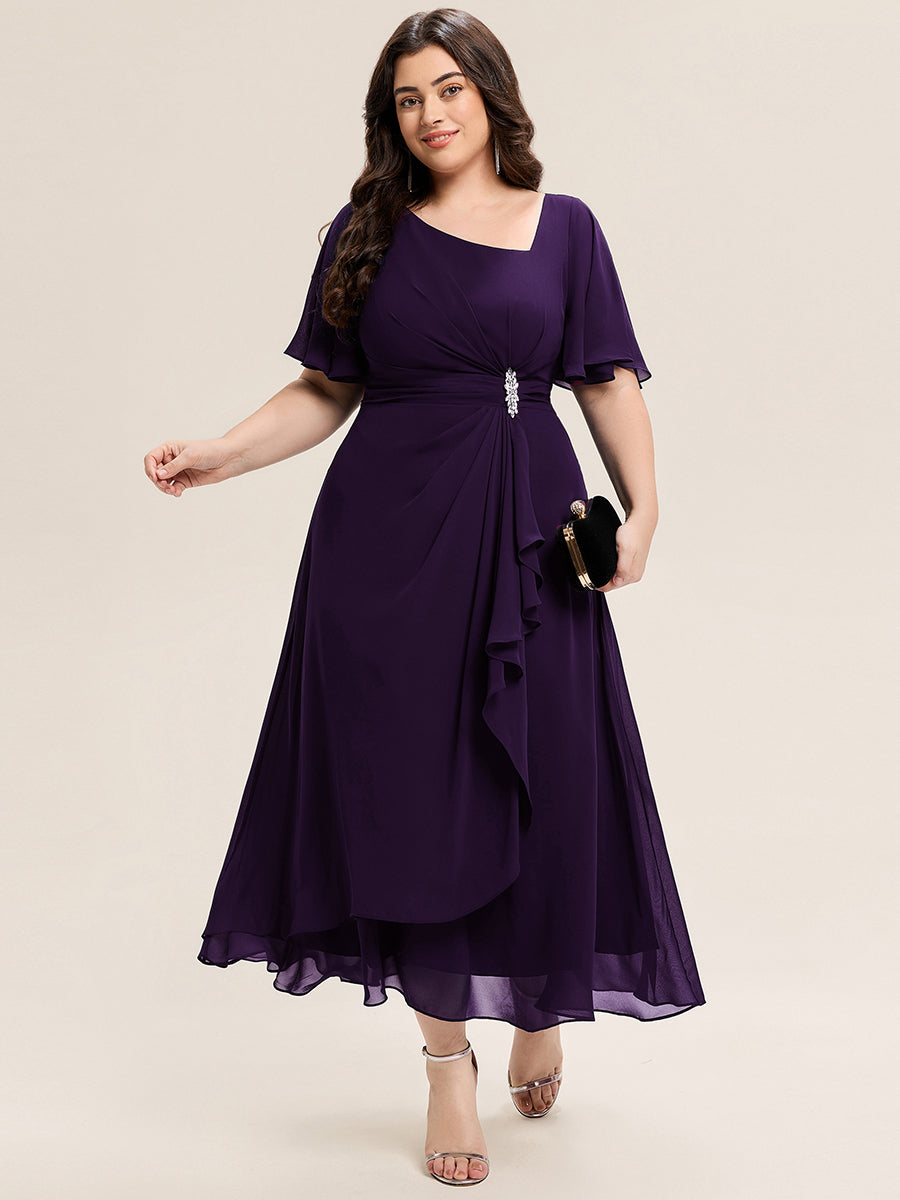 pretty LILOU| Plus Size Chiffon Ruffle Sleeve Formal Dress