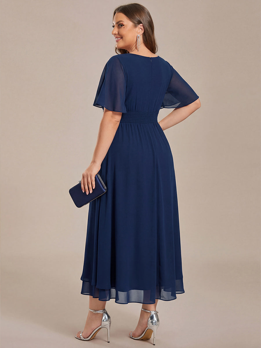 pretty LILOU| Plus Size Pleated Chiffon Ruffle Sleeve Wedding Guest Dress