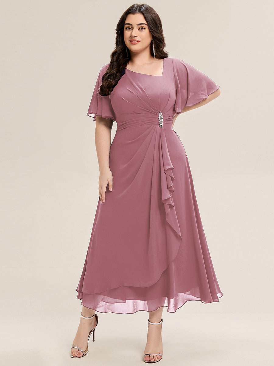 pretty LILOU| Plus Size Chiffon Ruffle Sleeve Formal Dress