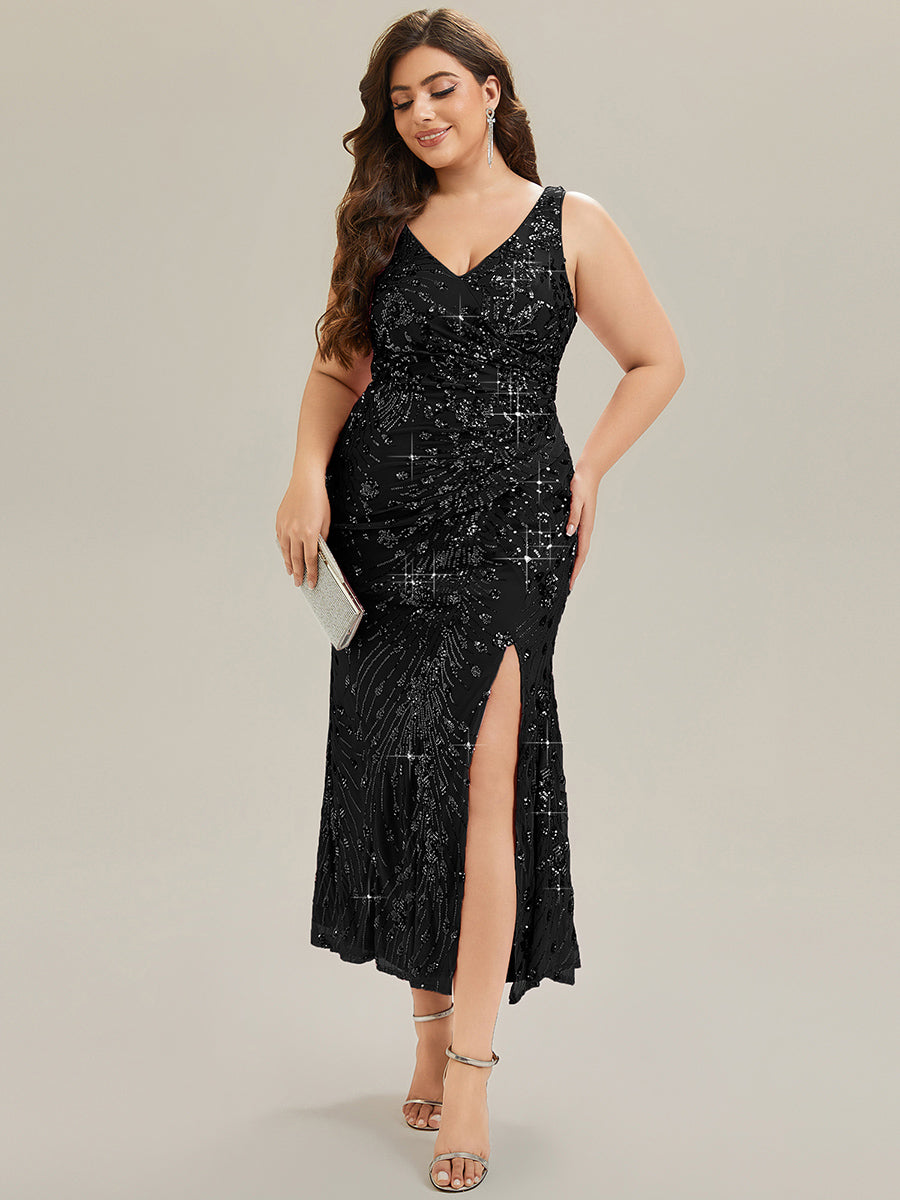pretty JUNIPER| Plus Size Knotted Sequin Formal Evening Dress