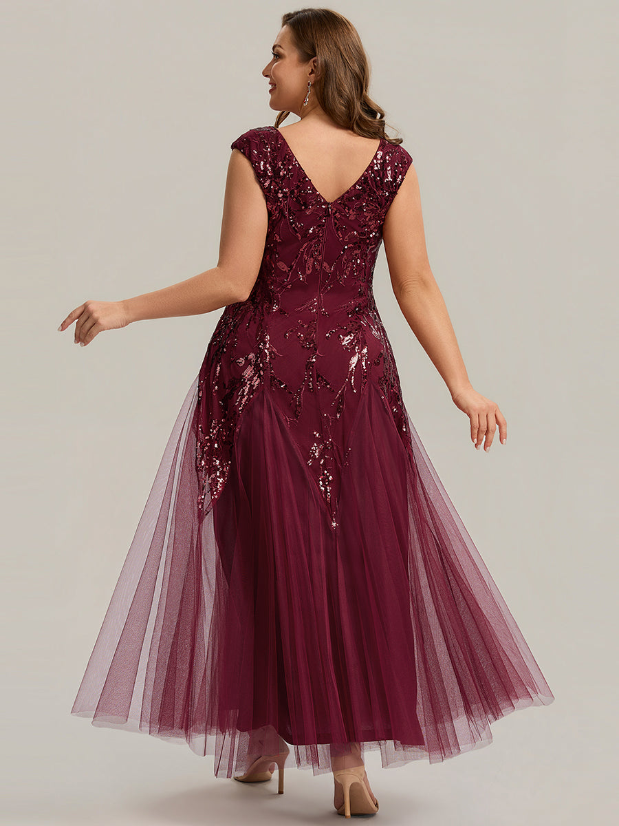 pretty FREYA|Plus Size Glitter High Stretch Cap Sleeve Tulle Mother of the Bride Dress
