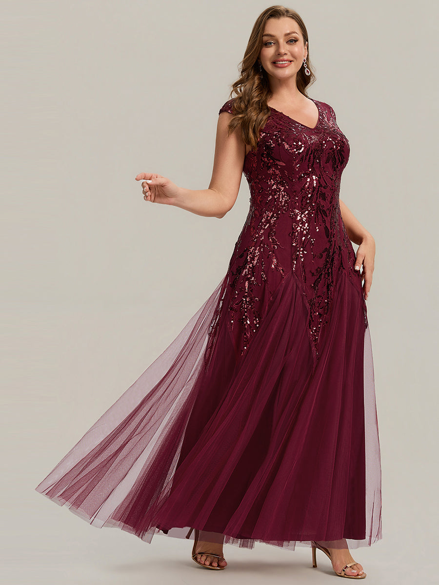 pretty FREYA|Plus Size Glitter High Stretch Cap Sleeve Tulle Mother of the Bride Dress