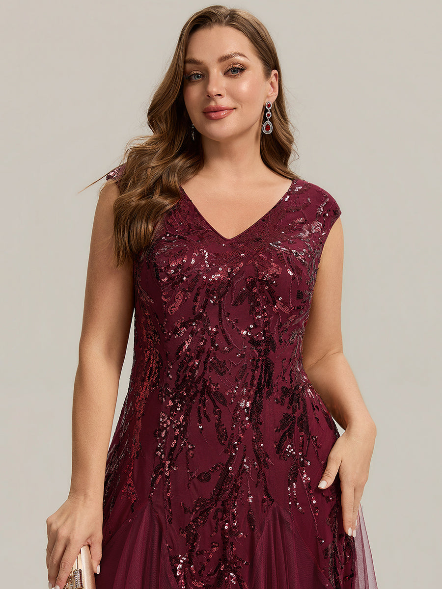 pretty FREYA|Plus Size Glitter High Stretch Cap Sleeve Tulle Mother of the Bride Dress