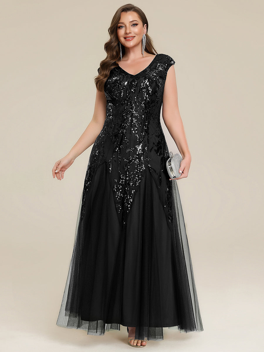 pretty FREYA|Plus Size Glitter High Stretch Cap Sleeve Tulle Mother of the Bride Dress
