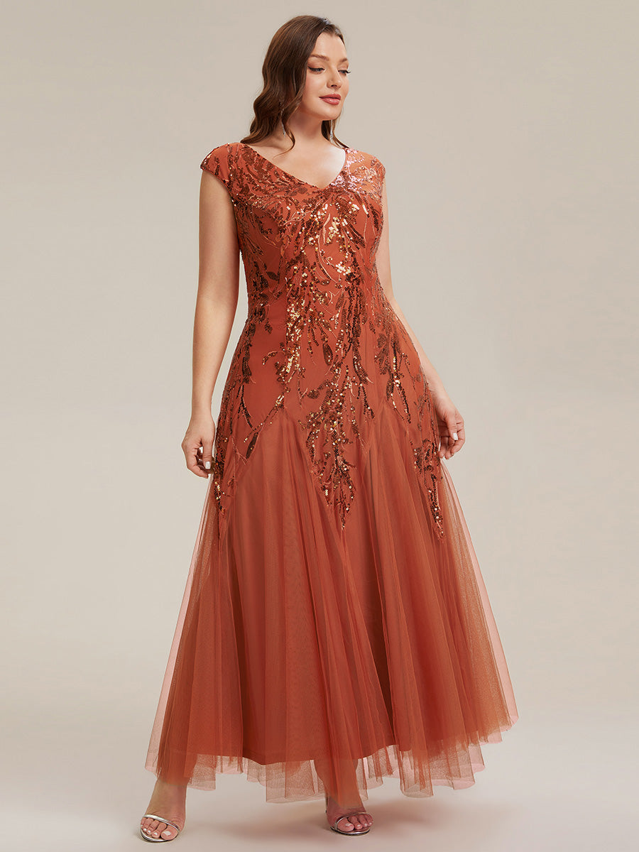 pretty FREYA|Plus Size Glitter High Stretch Cap Sleeve Tulle Mother of the Bride Dress
