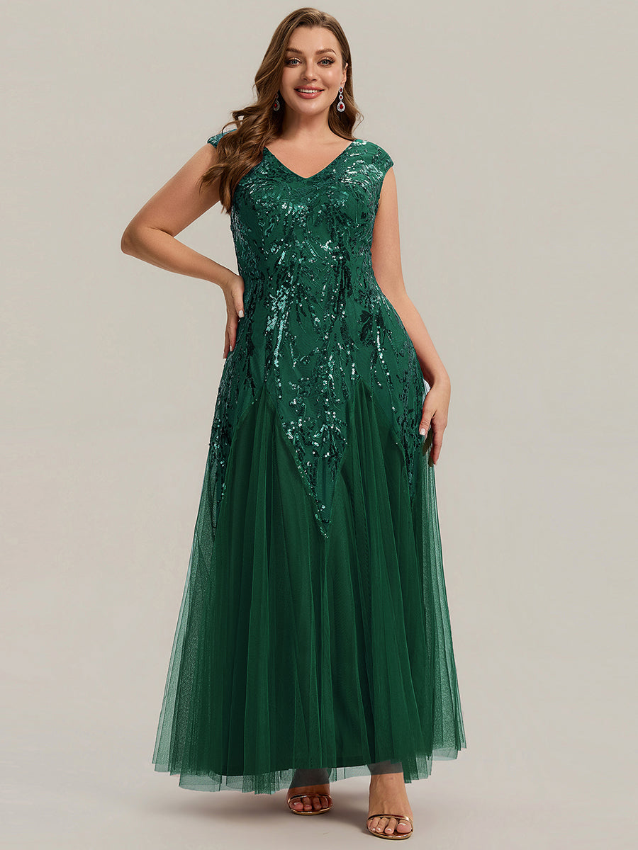 pretty FREYA|Plus Size Glitter High Stretch Cap Sleeve Tulle Mother of the Bride Dress