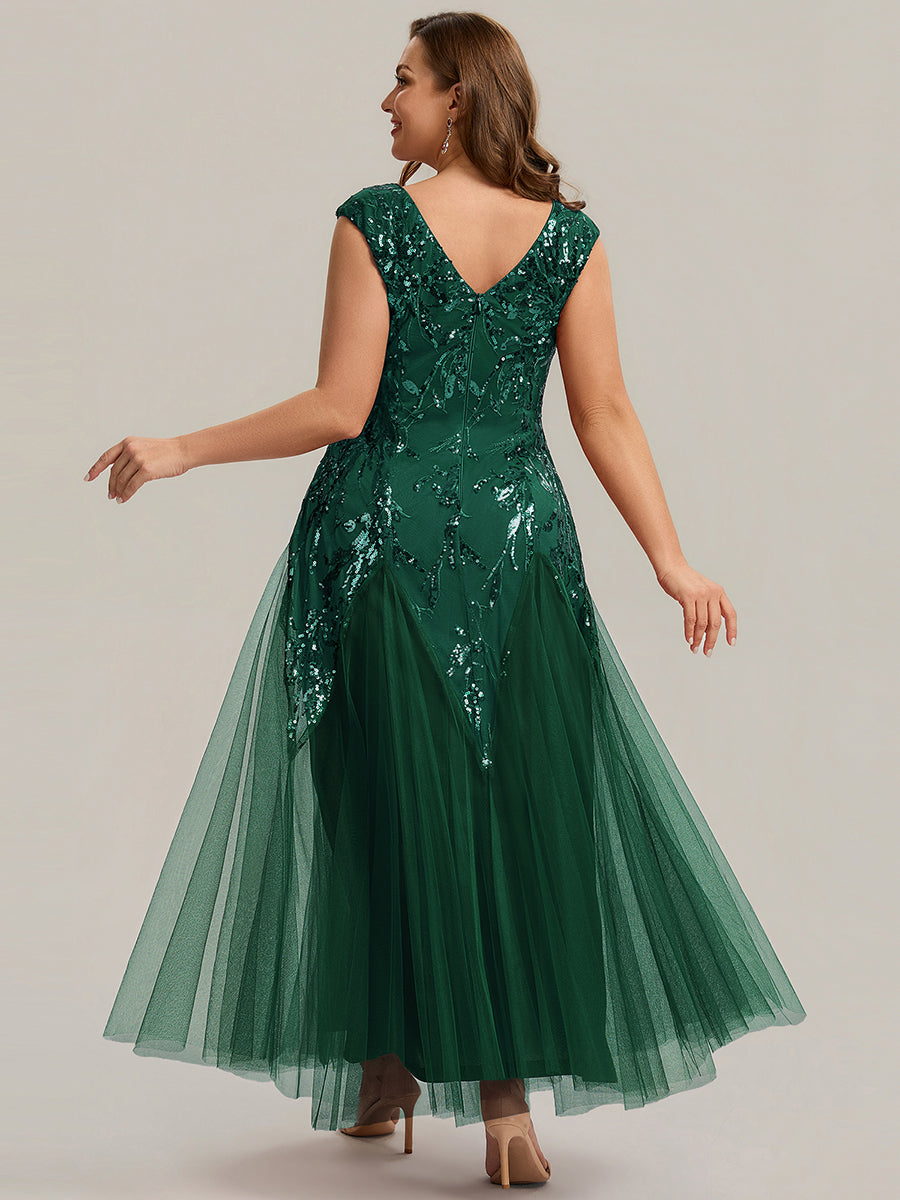 pretty FREYA|Plus Size Glitter High Stretch Cap Sleeve Tulle Mother of the Bride Dress