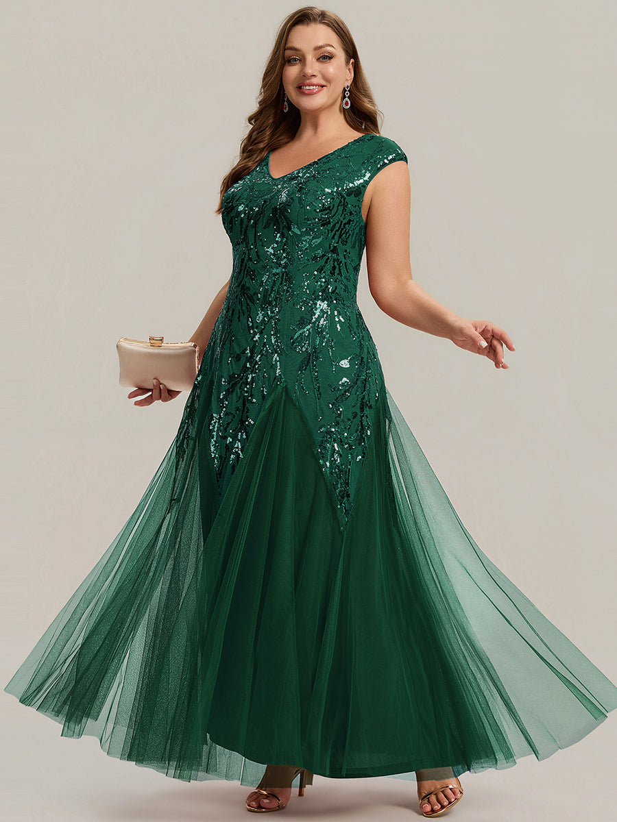 pretty FREYA|Plus Size Glitter High Stretch Cap Sleeve Tulle Mother of the Bride Dress