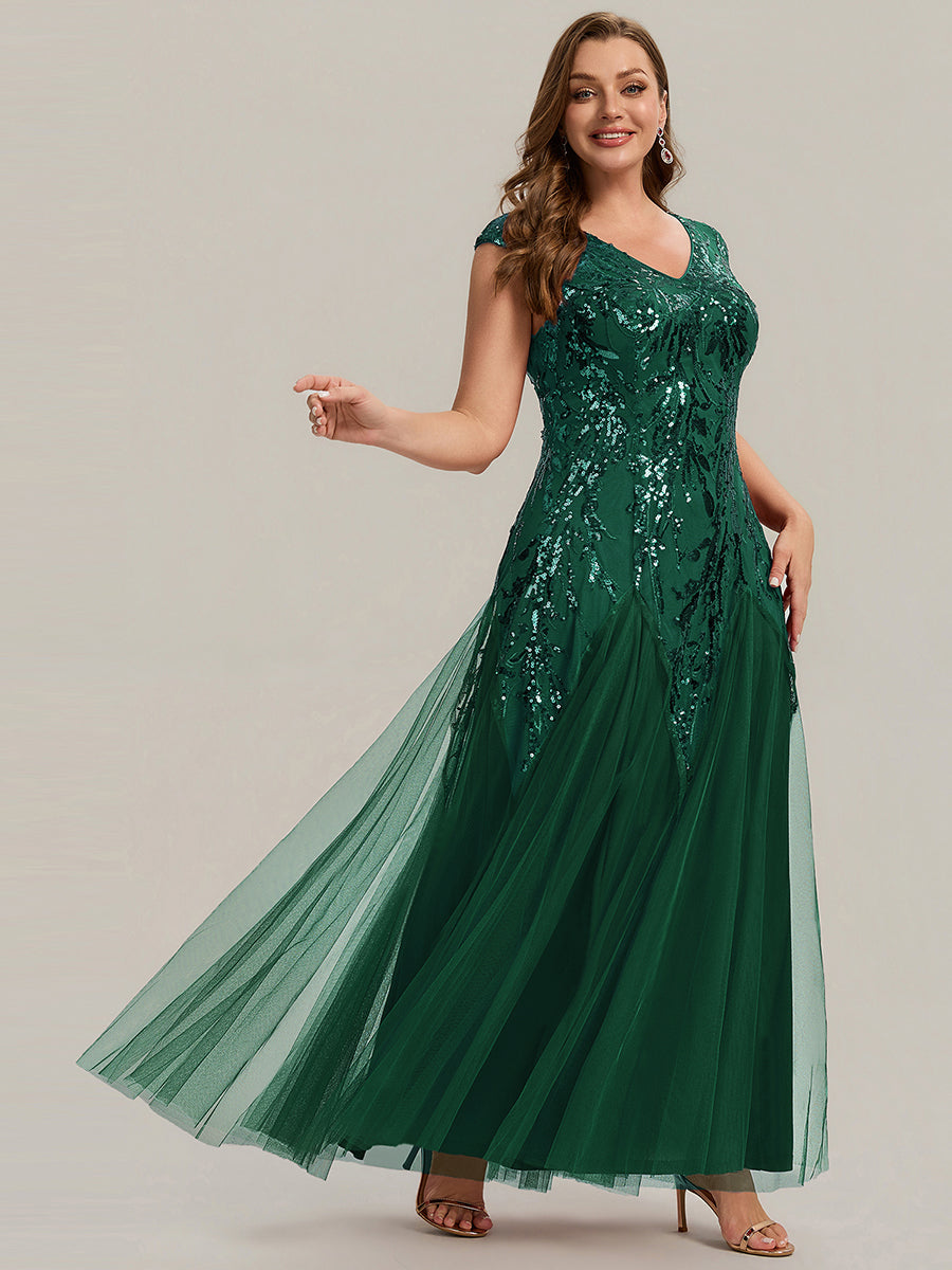 pretty FREYA|Plus Size Glitter High Stretch Cap Sleeve Tulle Mother of the Bride Dress