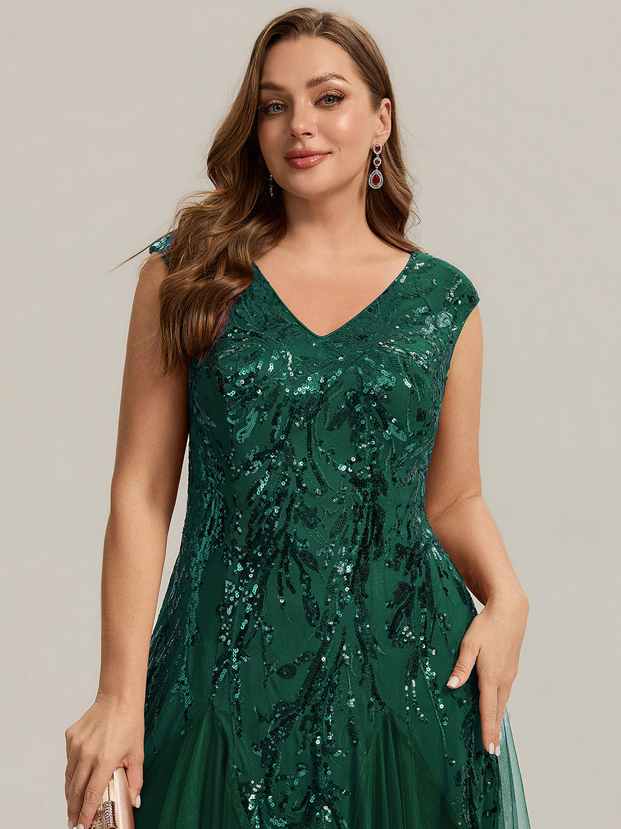 pretty FREYA|Plus Size Glitter High Stretch Cap Sleeve Tulle Mother of the Bride Dress