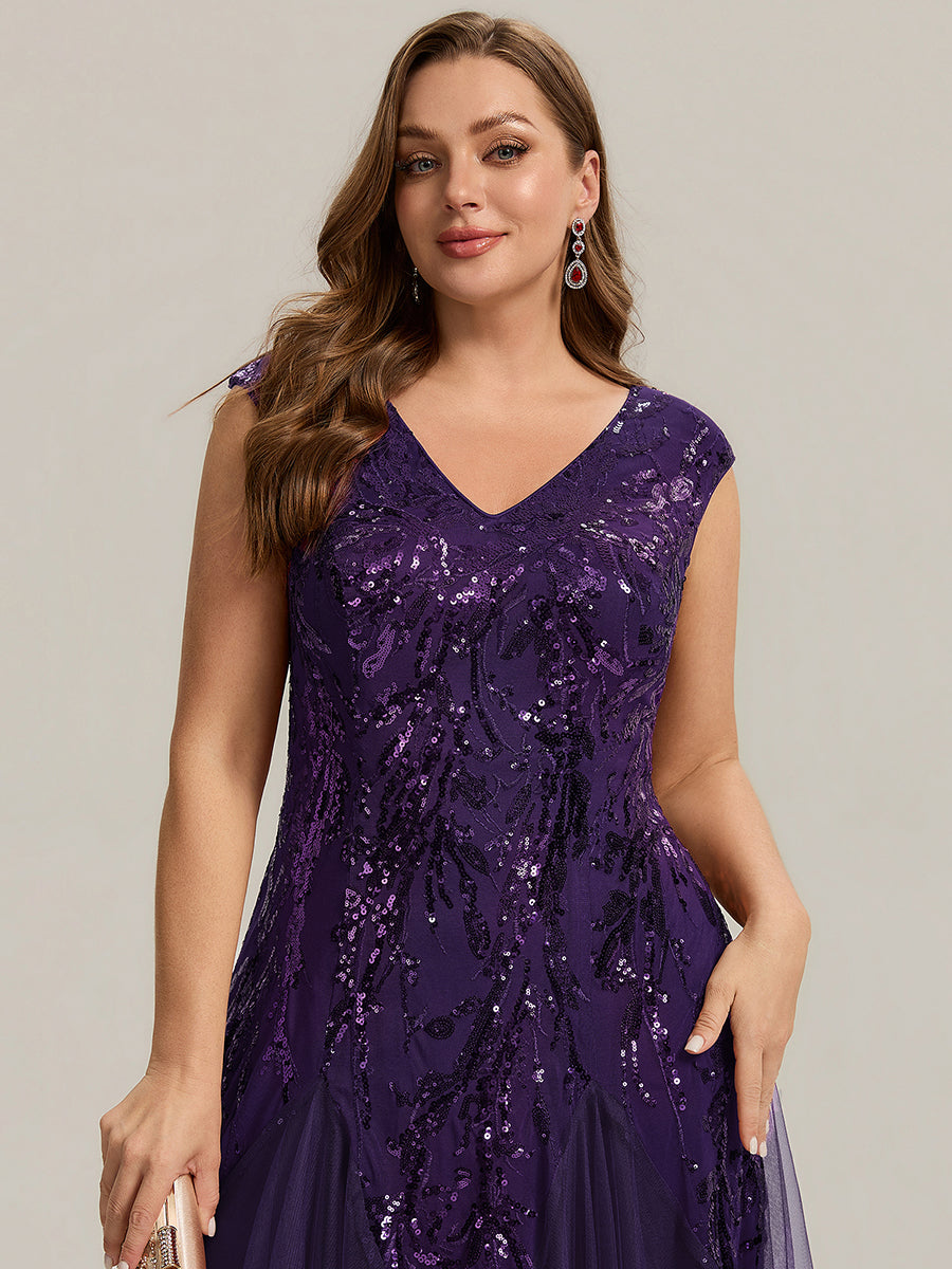 pretty FREYA|Plus Size Glitter High Stretch Cap Sleeve Tulle Mother of the Bride Dress