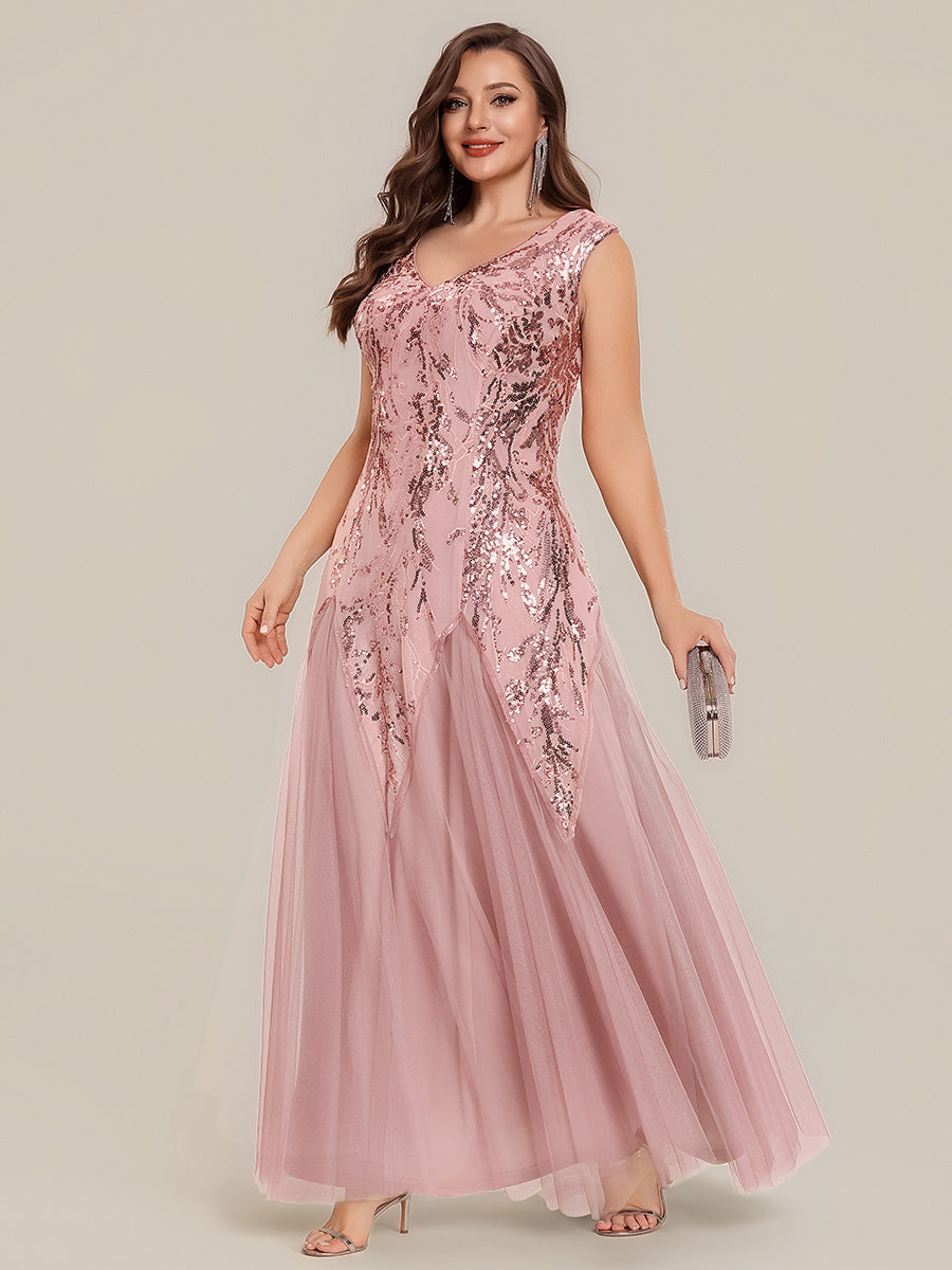 pretty FREYA|Plus Size Glitter High Stretch Cap Sleeve Tulle Mother of the Bride Dress
