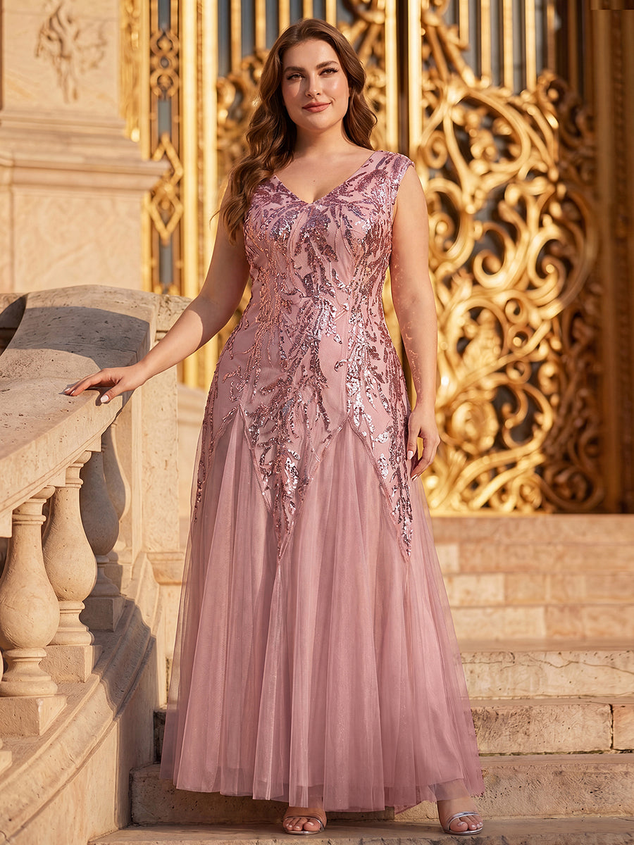 pretty FREYA|Plus Size Glitter High Stretch Cap Sleeve Tulle Mother of the Bride Dress