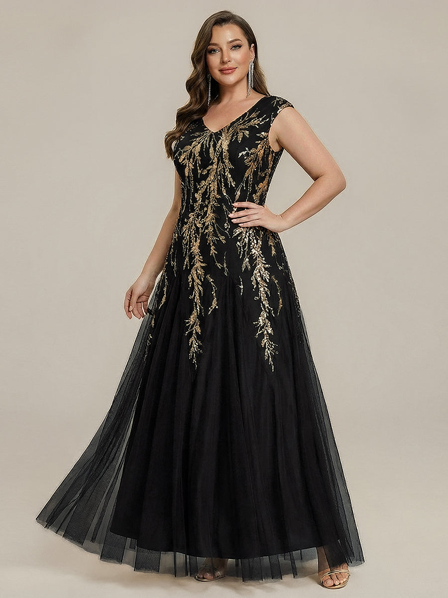 pretty FREYA|Plus Size Glitter High Stretch Cap Sleeve Tulle Mother of the Bride Dress