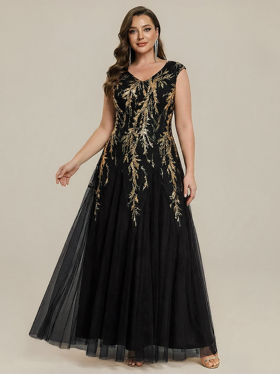 pretty FREYA|Plus Size Glitter High Stretch Cap Sleeve Tulle Mother of the Bride Dress