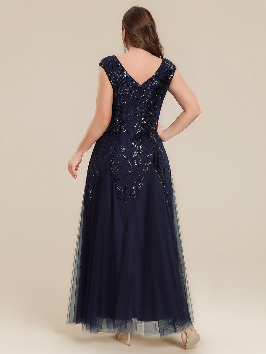 pretty FREYA|Plus Size Glitter High Stretch Cap Sleeve Tulle Mother of the Bride Dress