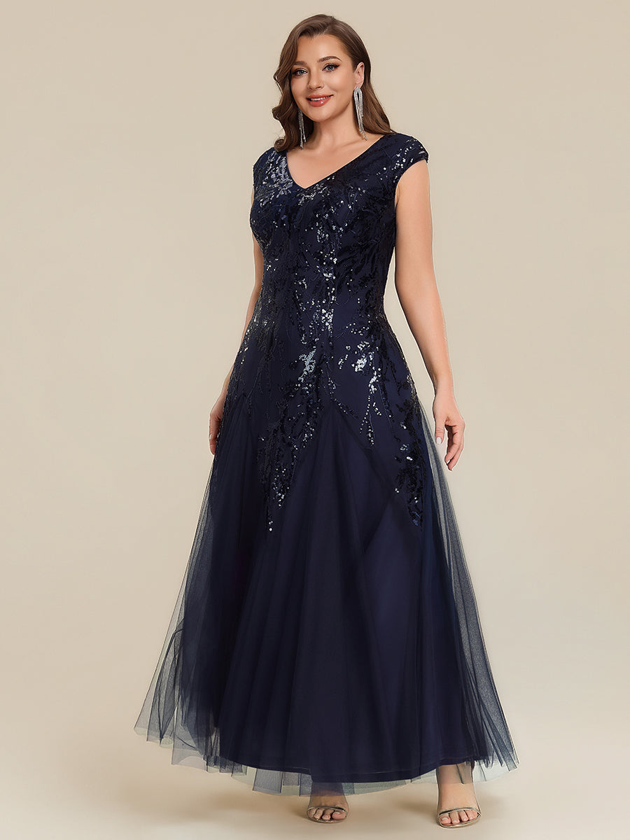 pretty FREYA|Plus Size Glitter High Stretch Cap Sleeve Tulle Mother of the Bride Dress