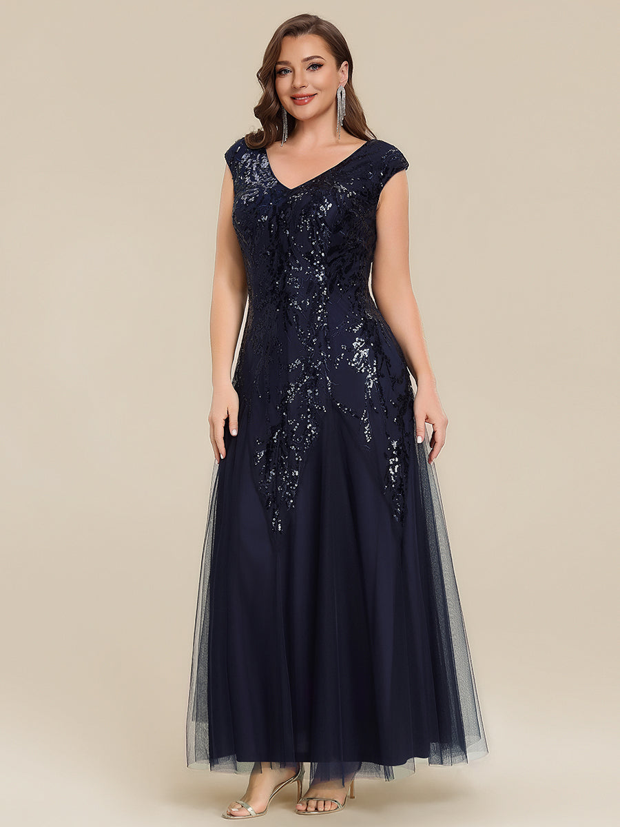 pretty FREYA|Plus Size Glitter High Stretch Cap Sleeve Tulle Mother of the Bride Dress