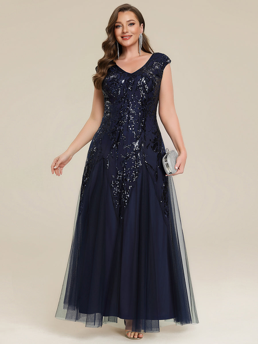 pretty FREYA|Plus Size Glitter High Stretch Cap Sleeve Tulle Mother of the Bride Dress