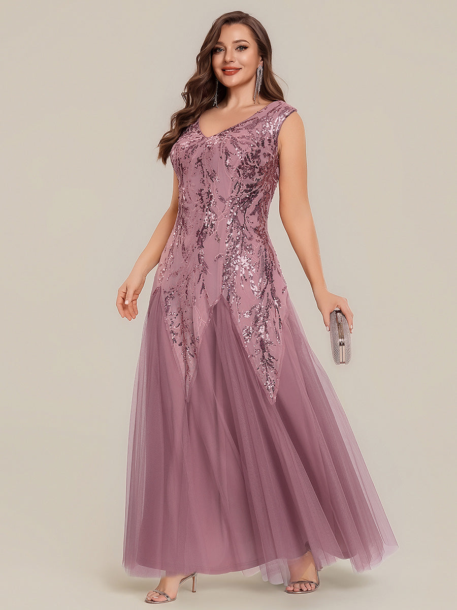 pretty FREYA|Plus Size Glitter High Stretch Cap Sleeve Tulle Mother of the Bride Dress