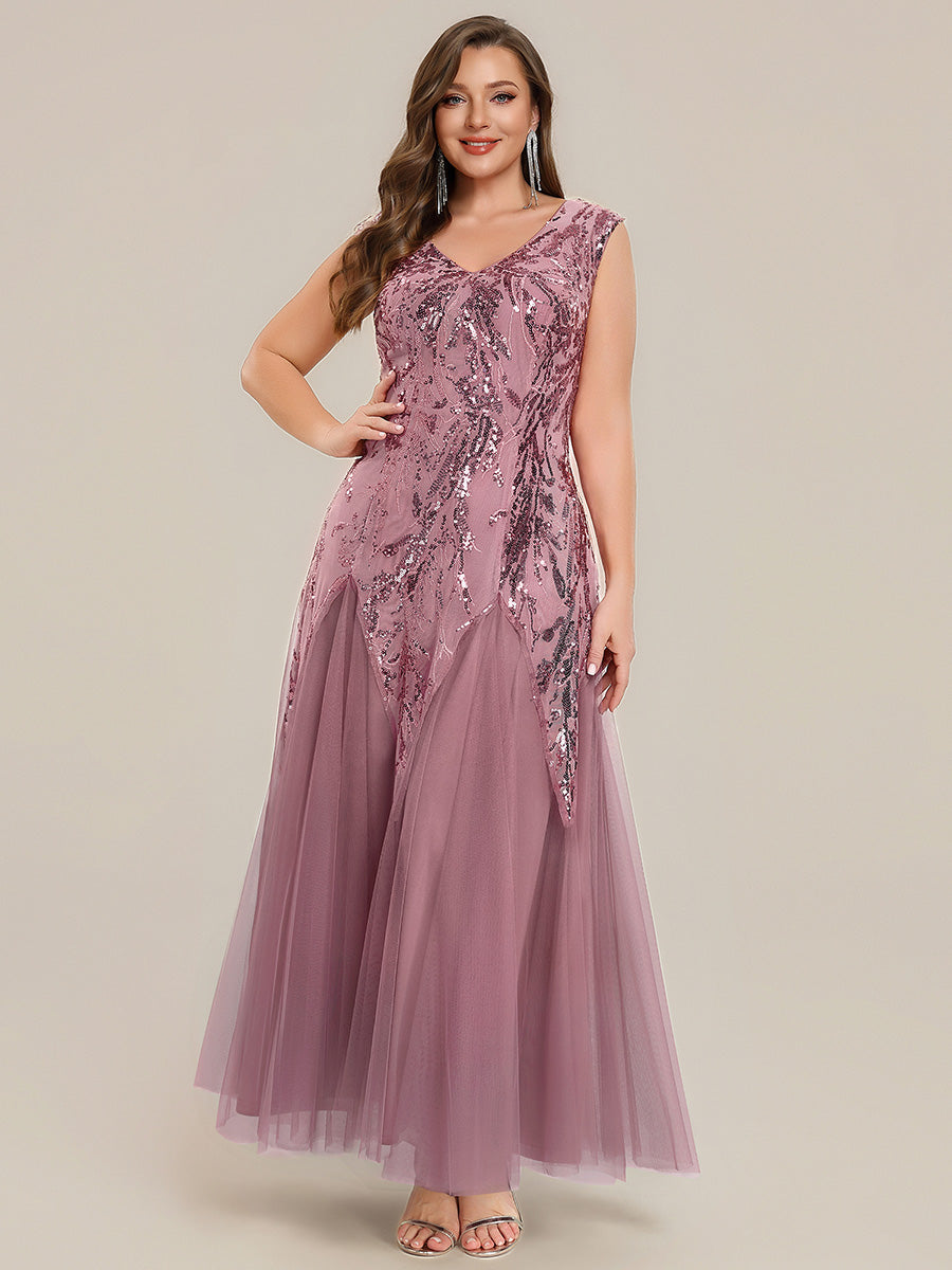 pretty FREYA|Plus Size Glitter High Stretch Cap Sleeve Tulle Mother of the Bride Dress