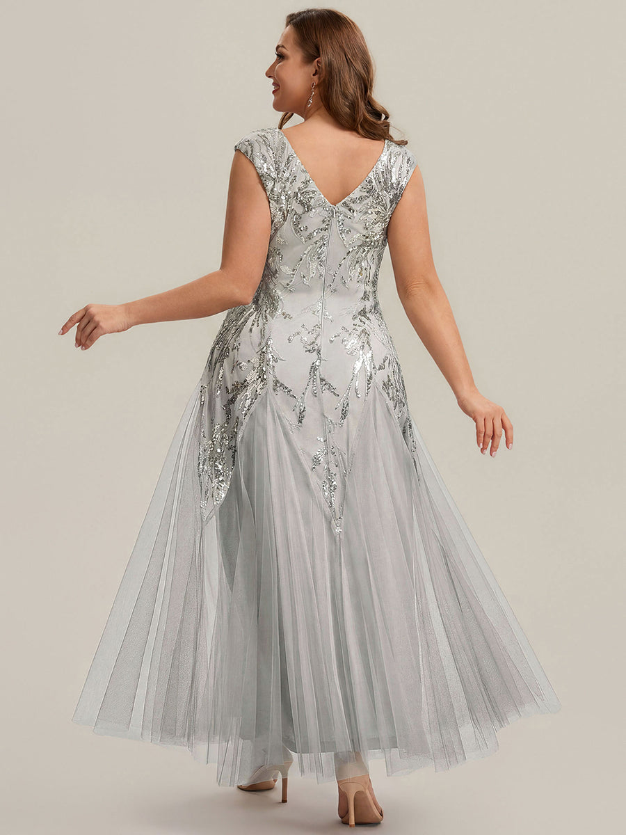 pretty FREYA|Plus Size Glitter High Stretch Cap Sleeve Tulle Mother of the Bride Dress
