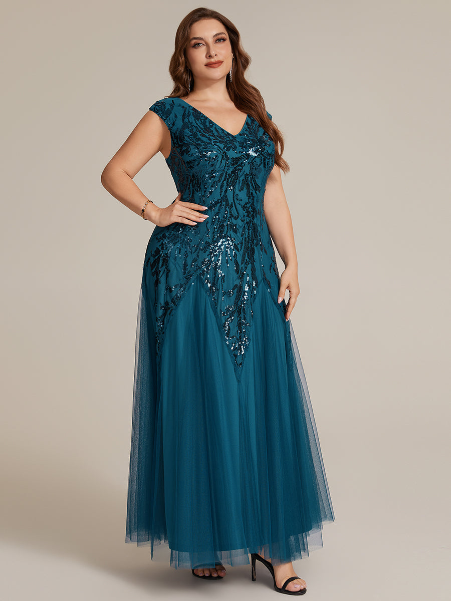 pretty FREYA|Plus Size Glitter High Stretch Cap Sleeve Tulle Mother of the Bride Dress