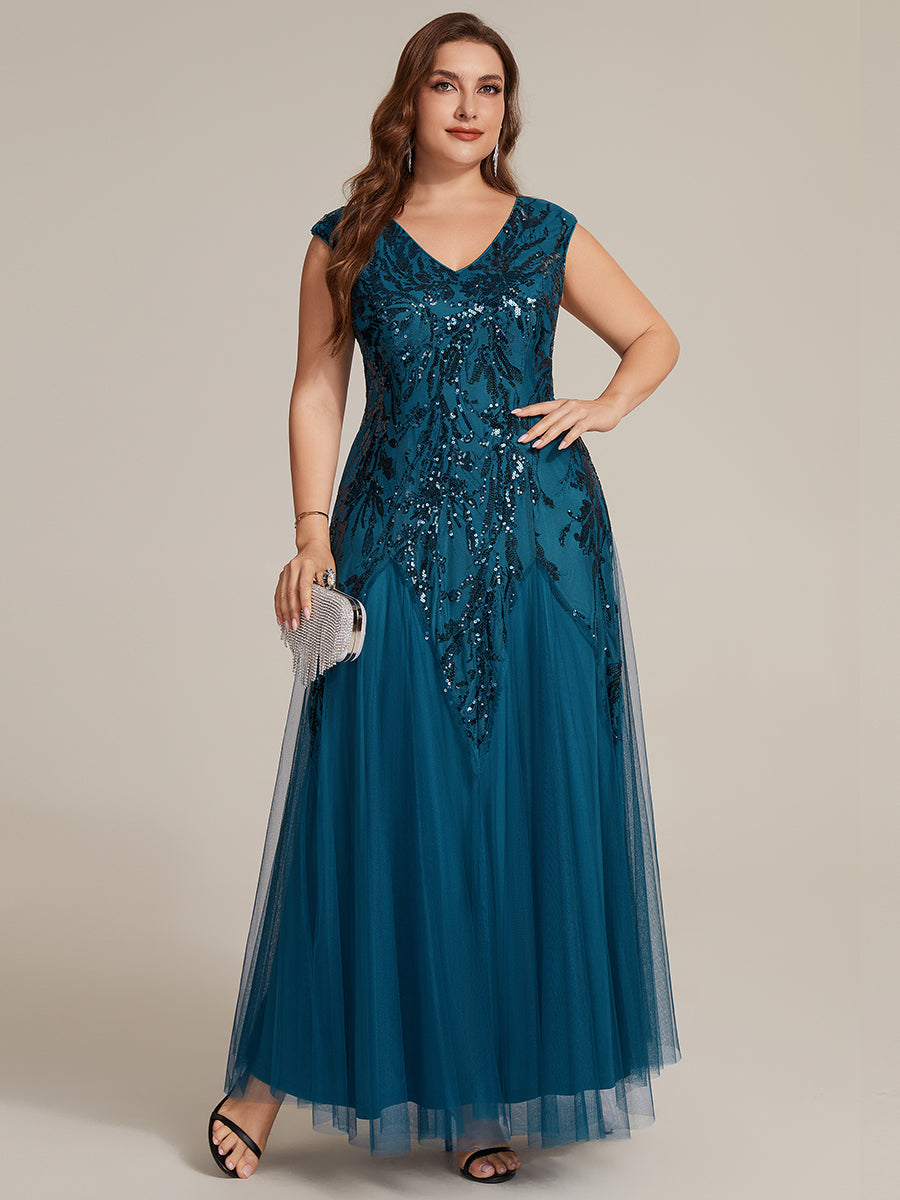 pretty FREYA|Plus Size Glitter High Stretch Cap Sleeve Tulle Mother of the Bride Dress
