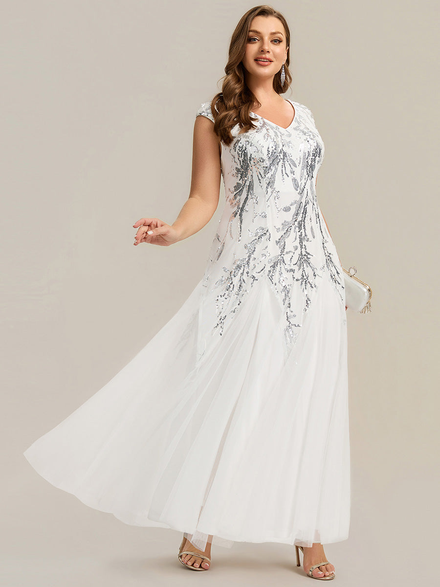 pretty FREYA|Plus Size Glitter High Stretch Cap Sleeve Tulle Mother of the Bride Dress