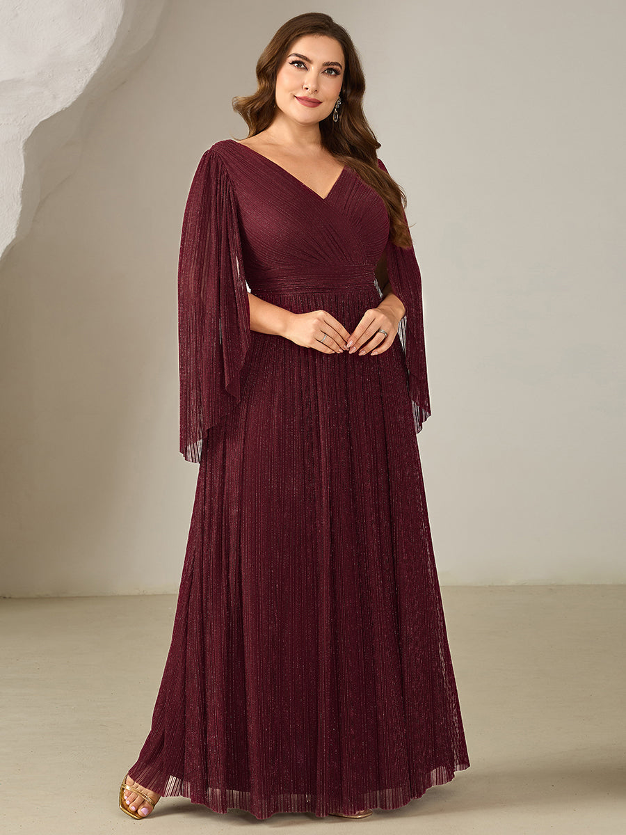pretty ISLA | Plus Size Glittery Empire Waist Batwing Sleeve Mother of the Bride Dress