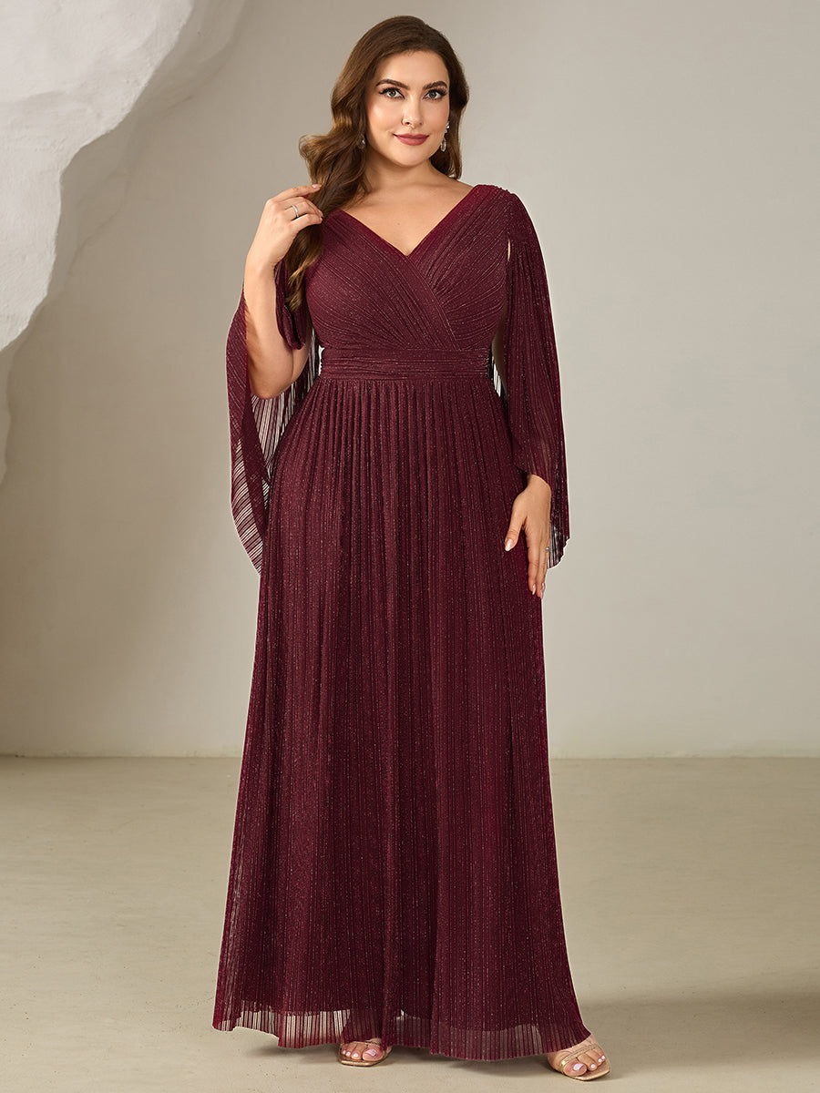 pretty ISLA | Plus Size Glittery Empire Waist Batwing Sleeve Evening Dress