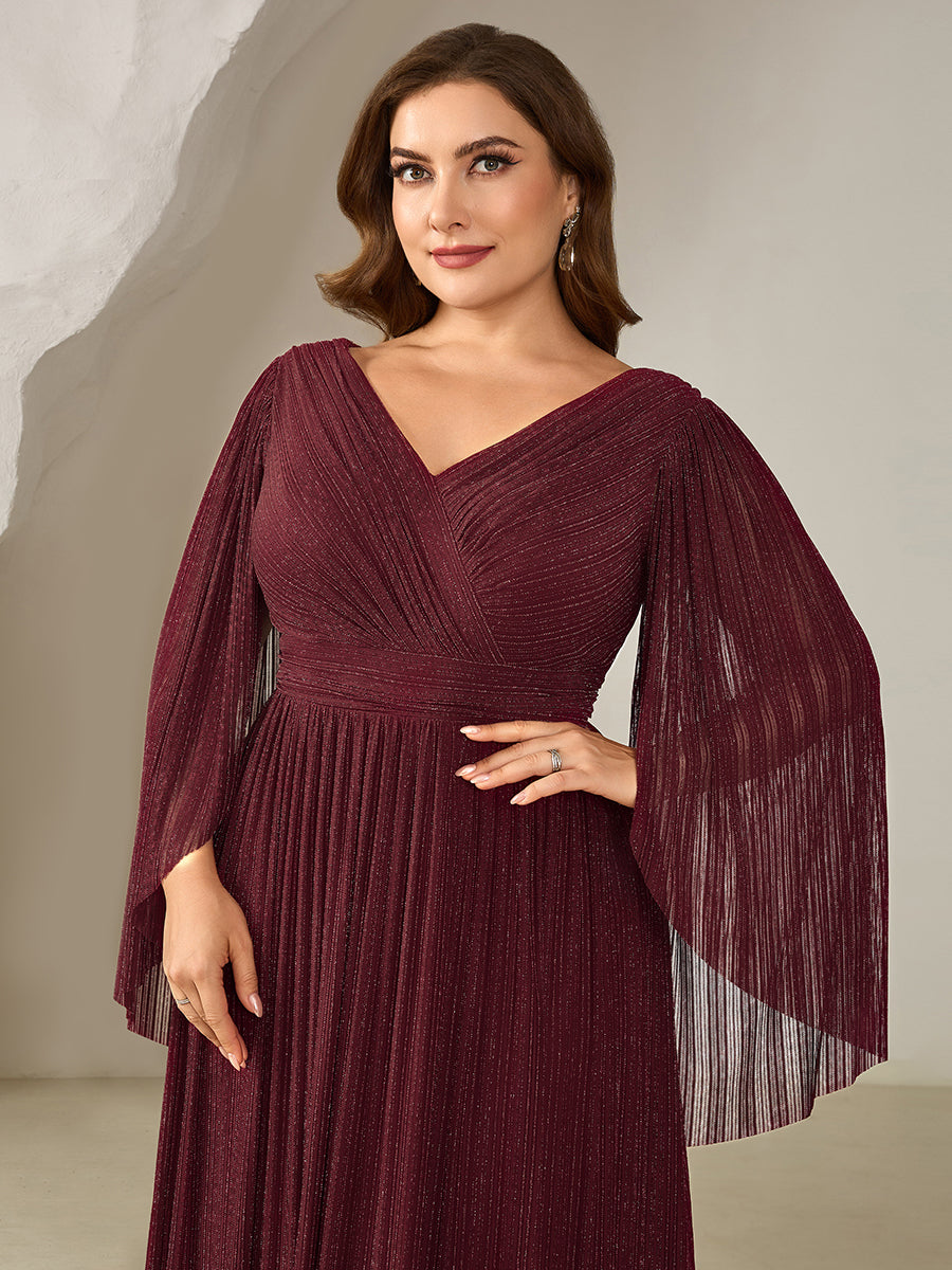 pretty ISLA | Plus Size Glittery Empire Waist Batwing Sleeve Mother of the Bride Dress