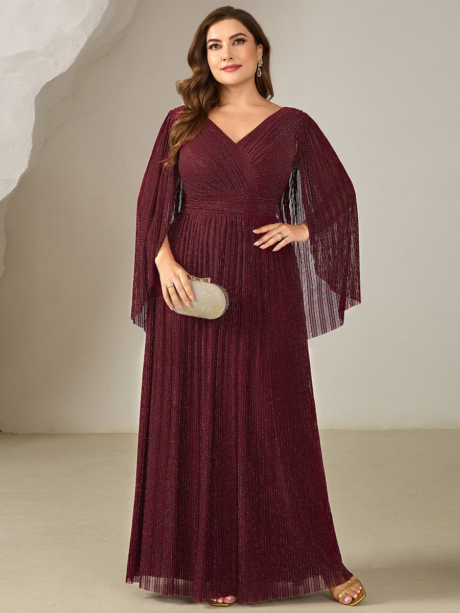 pretty ISLA | Plus Size Glittery Empire Waist Batwing Sleeve Mother of the Bride Dress