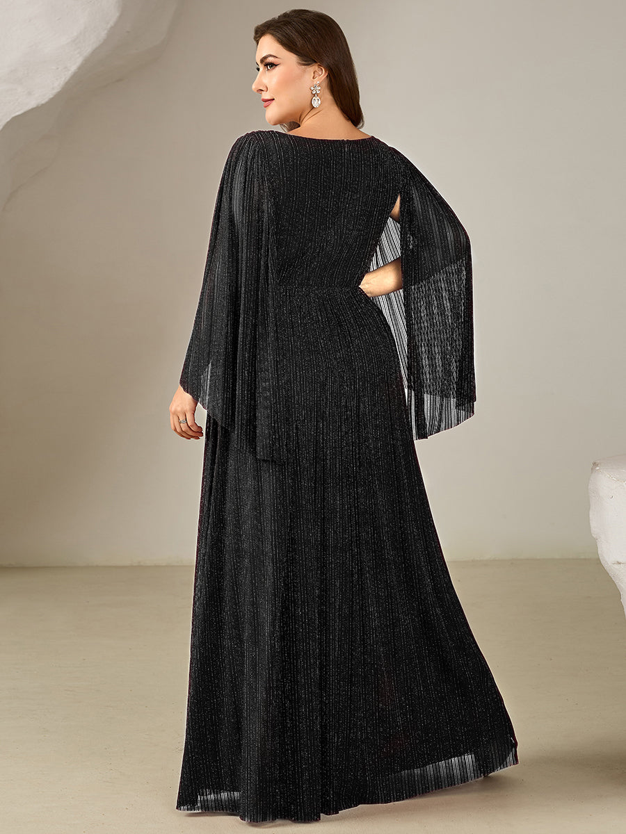 pretty ISLA | Plus Size Glittery Empire Waist Batwing Sleeve Mother of the Bride Dress