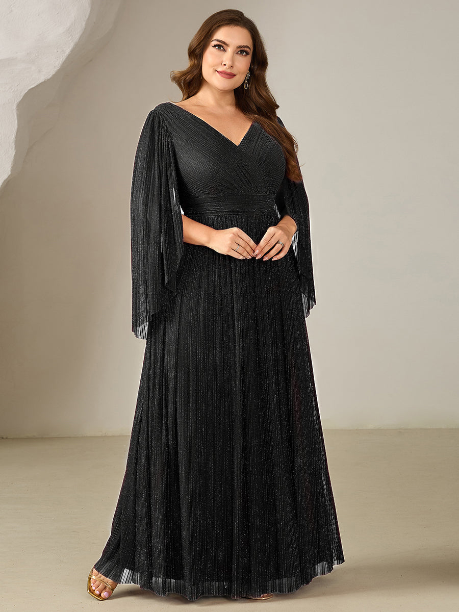 pretty ISLA | Plus Size Glittery Empire Waist Batwing Sleeve Mother of the Bride Dress