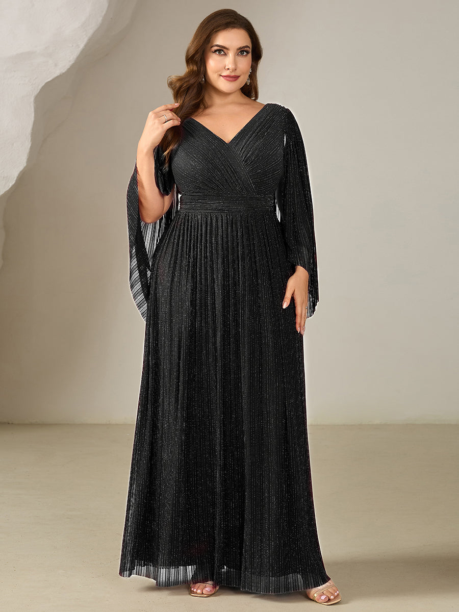 pretty ISLA | Plus Size Glittery Empire Waist Batwing Sleeve Mother of the Bride Dress
