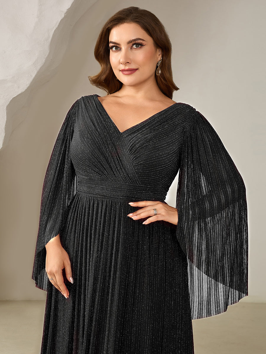 pretty ISLA | Plus Size Glittery Empire Waist Batwing Sleeve Evening Dress