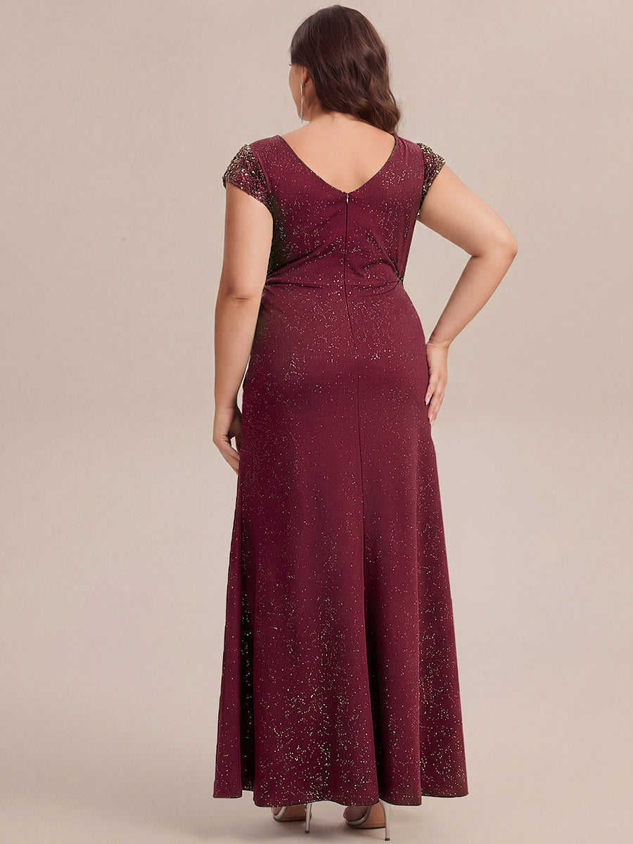 pretty KAIA|Plus Size Knotted Knit Cap Sleeve Maxi Glitter Evening Dress