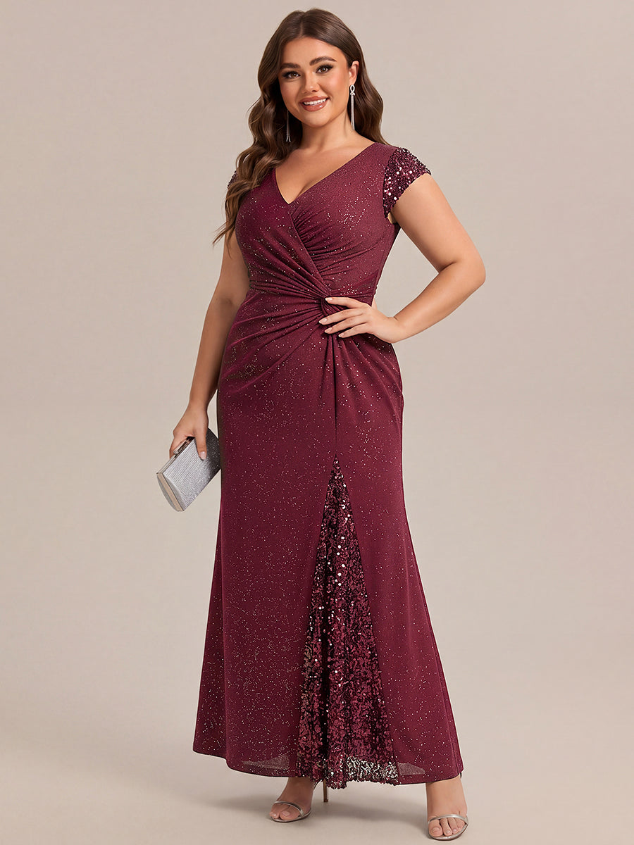 pretty KAIA|Plus Size Knotted Knit Cap Sleeve Maxi Glitter Evening Dress