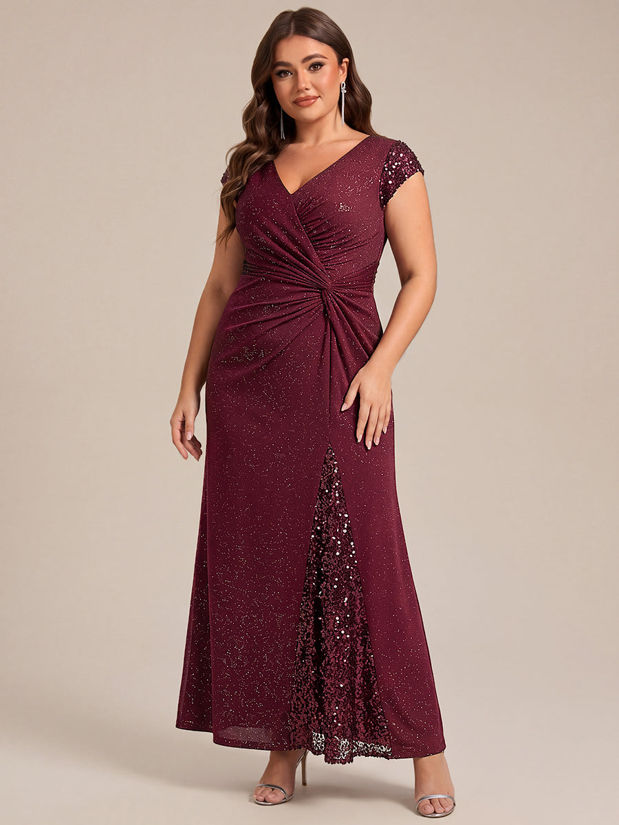 pretty KAIA|Plus Size Knotted Knit Cap Sleeve Maxi Glitter Evening Dress