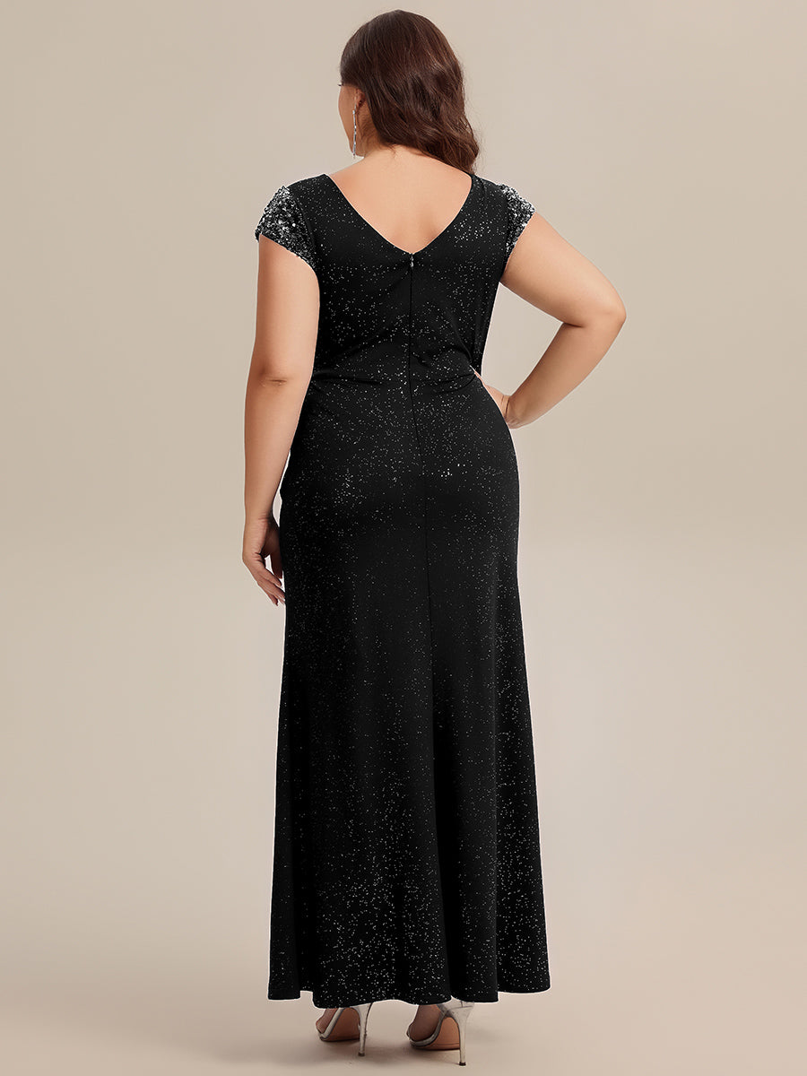 pretty KAIA|Plus Size Knotted Knit Cap Sleeve Maxi Glitter Evening Dress