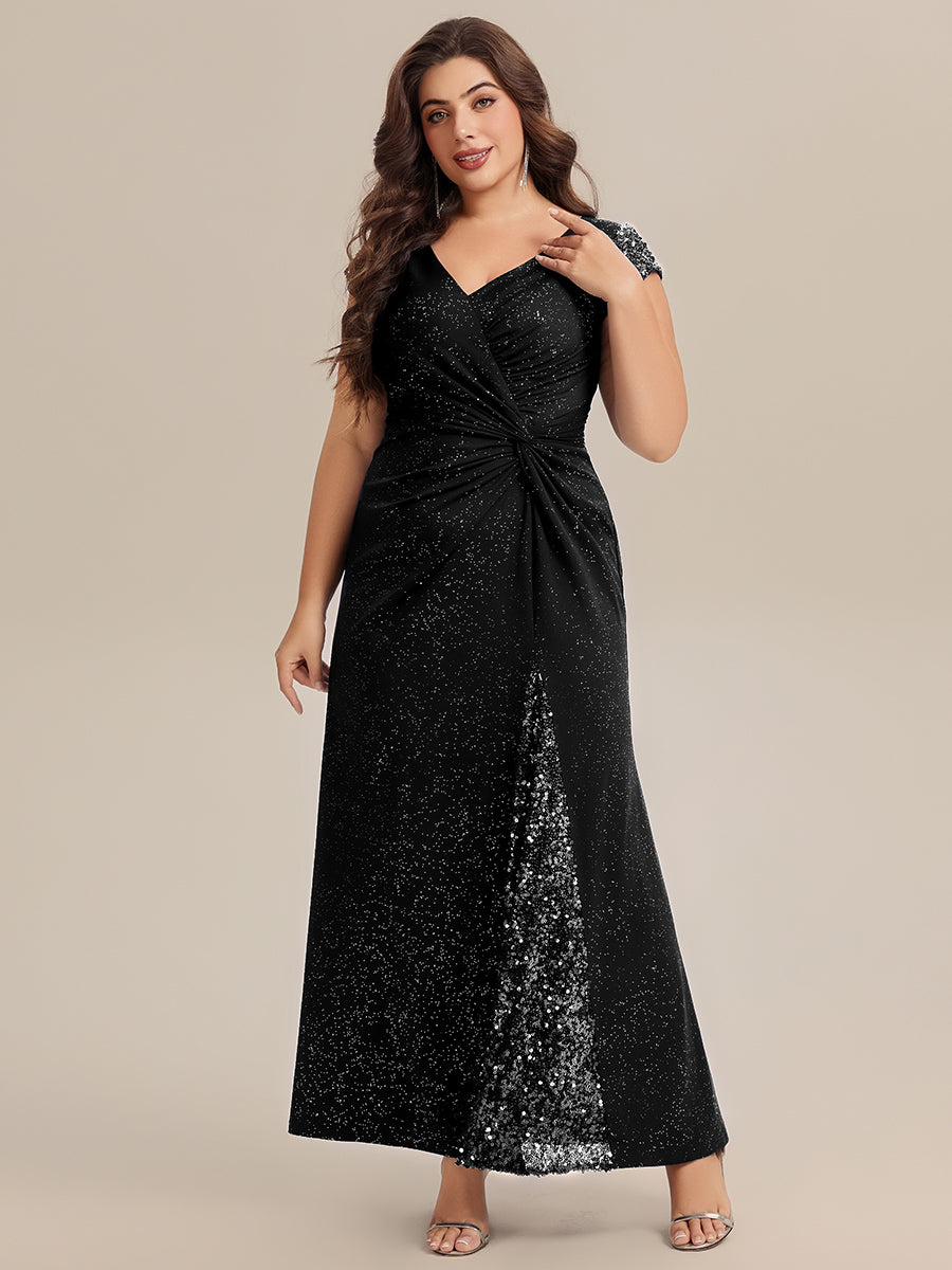 pretty KAIA|Plus Size Knotted Knit Cap Sleeve Maxi Glitter Evening Dress