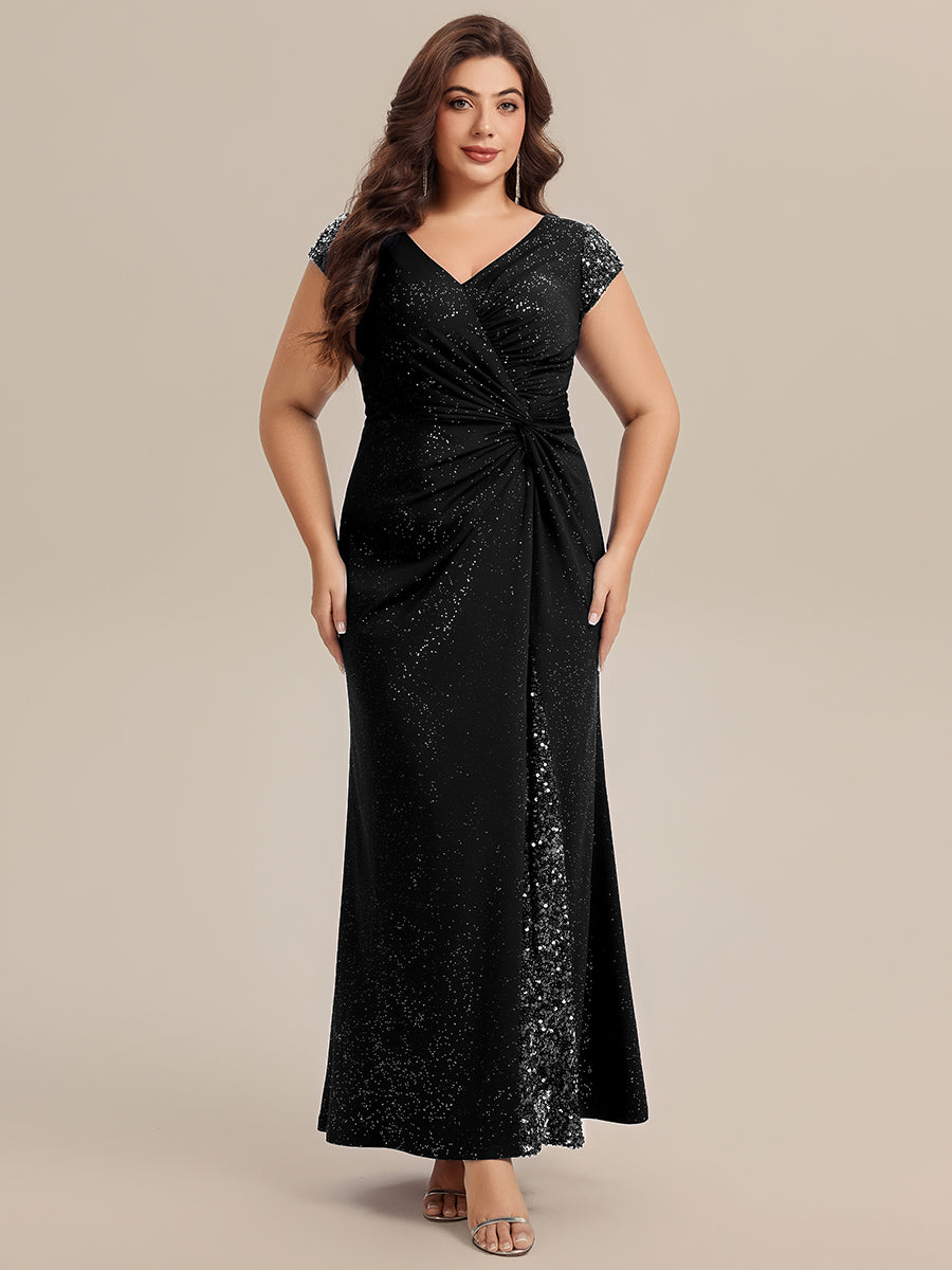pretty KAIA|Plus Size Knotted Knit Cap Sleeve Maxi Glitter Evening Dress