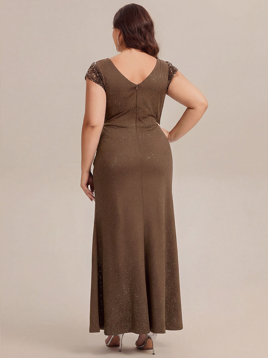pretty KAIA|Plus Size Knotted Knit Cap Sleeve Maxi Glitter Evening Dress