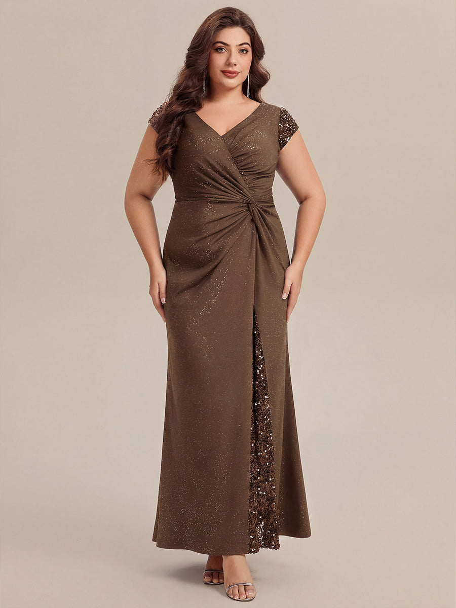 pretty KAIA|Plus Size Knotted Knit Cap Sleeve Maxi Glitter Evening Dress