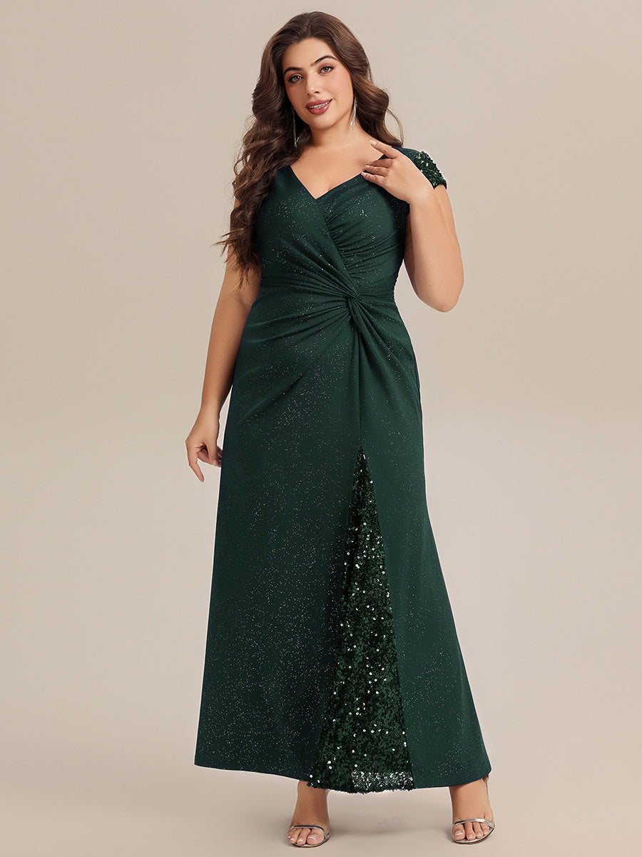 pretty KAIA|Plus Size Knotted Knit Cap Sleeve Maxi Glitter Evening Dress