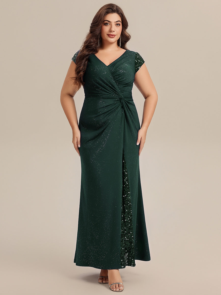 pretty KAIA|Plus Size Knotted Knit Cap Sleeve Maxi Glitter Evening Dress