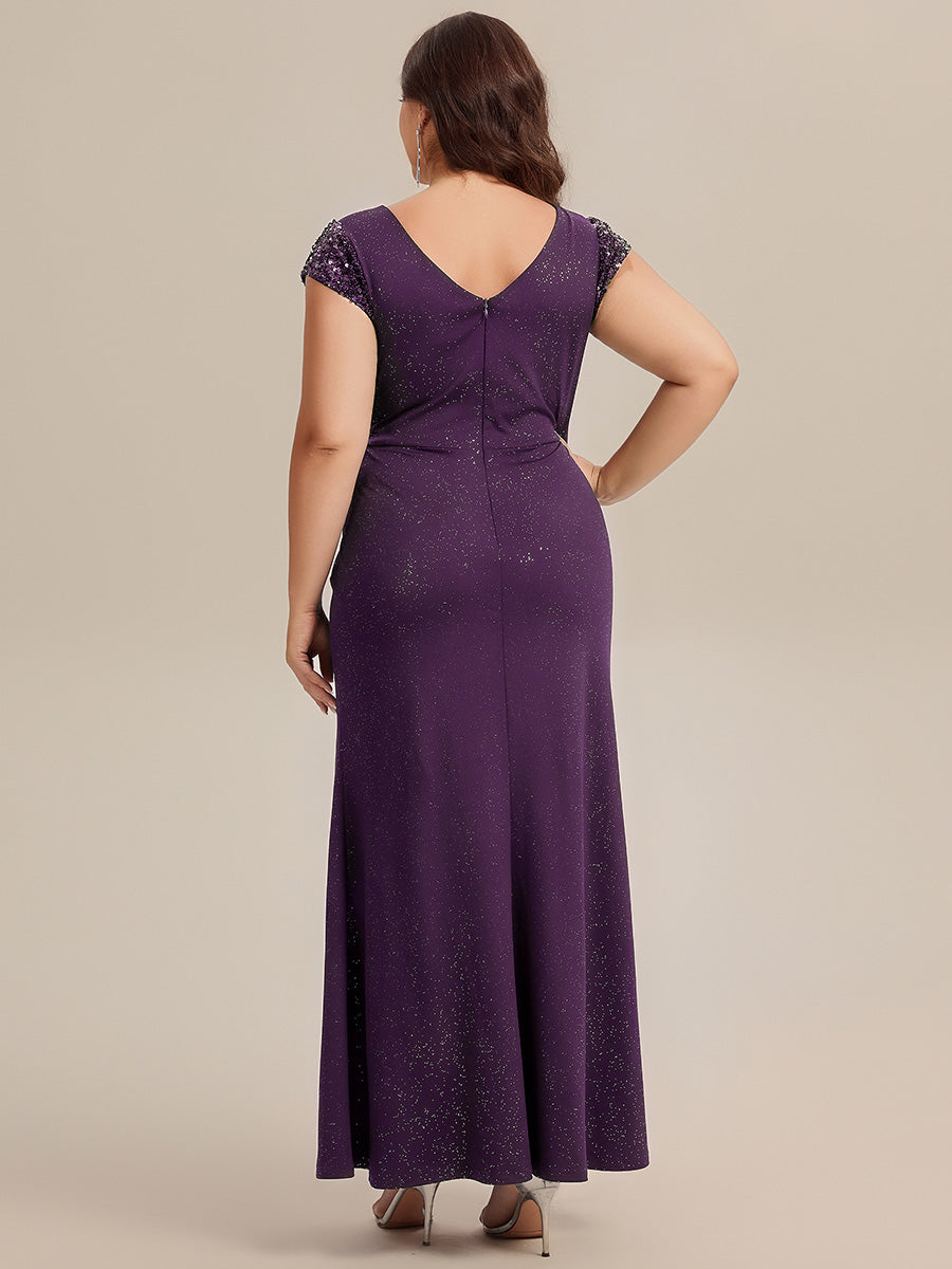pretty KAIA|Plus Size Knotted Knit Cap Sleeve Maxi Glitter Evening Dress